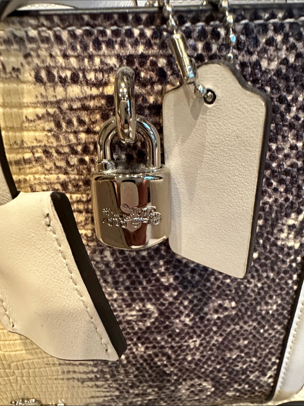 Coach Two-Tone Snakeskin-Effect Satchel in Ivory and Black - Picture 5 of 7